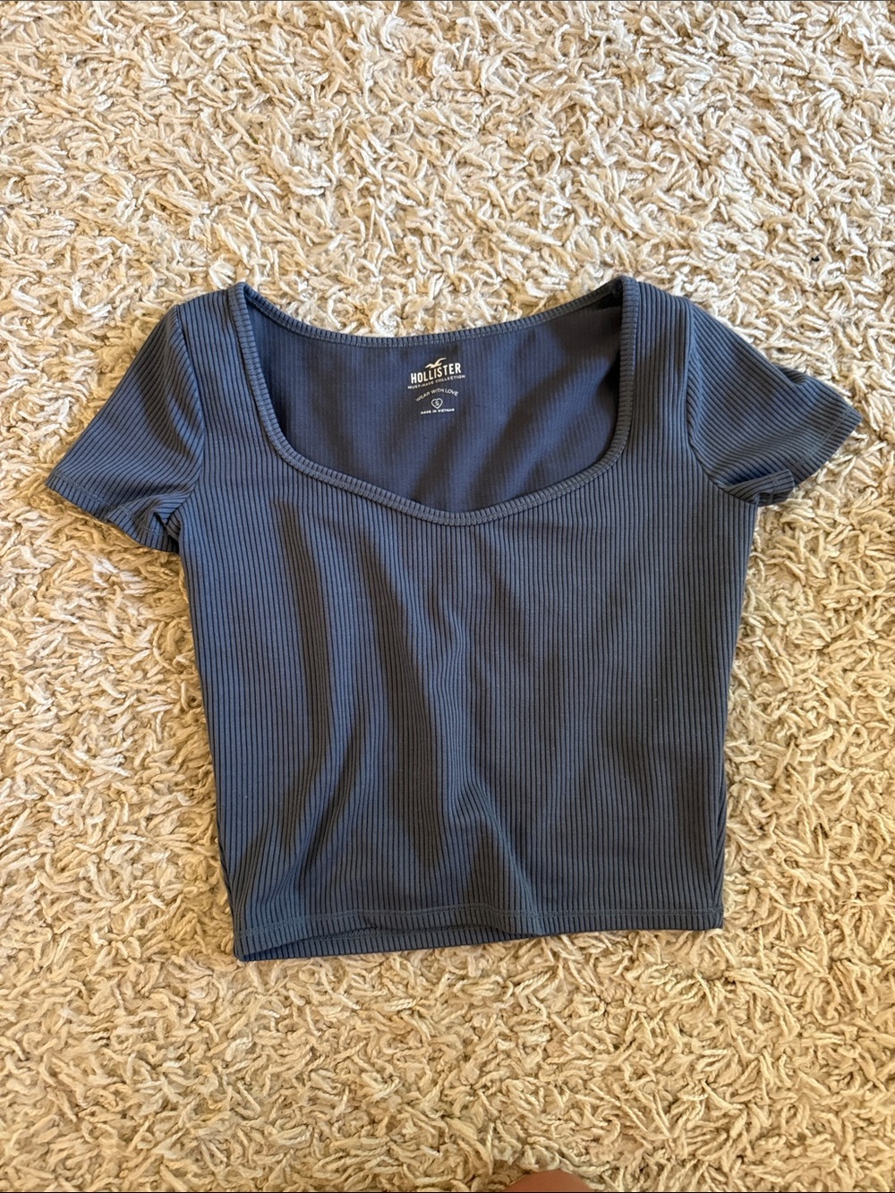 Hollister Ribbed Scoop Neck Crop Top - Slate Blue